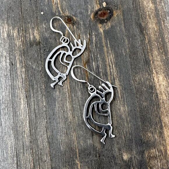 925 Sterling Silver Kokopelli Earrings 1.5" Southwestern Dangle French Wire 3.1g - Picture 6 of 9